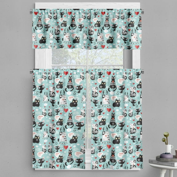 Ambesonne Cat Valance & Curtain, Kitties Love Daydreaming, 55"x36", Multicolor