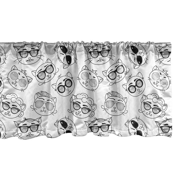 Ambesonne Cat Valance Pack of 2, Cartoon Kittens with Glasses, 42"X12", Black White