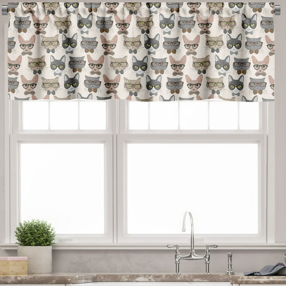 Ambesonne Cat Valance Pack of 2, Hipster Nerd Characters, 42"X12", Multicolor