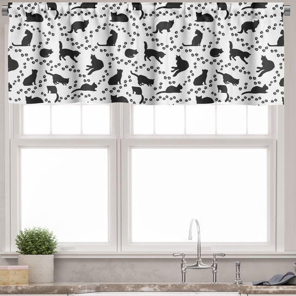 Ambesonne Cat Valance Pack of 2, Kittens Footprints Paws, 54"X18", Black and White