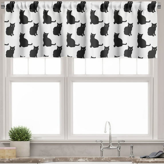 Ambesonne Cat Valance Pack of 2, Playful Black Kittens, 54"X18", Black White
