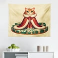 thumbnail image 1 of Ambesonne Cat Wall Hanging Tapestry, Queen Kitty Character on Money, 28"x23", Cream Hunter Green and Orange, 1 of 2