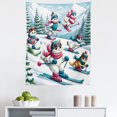 thumbnail image 1 of Ambesonne Cat Wall Hanging Tapestry, Snowy Cartoon Skiing Kitties, 23"x28", Pale Blue Raspberry White, 1 of 2