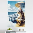 thumbnail image 1 of Ambesonne Cat Wall Hanging Tapestry, Sunbathing Kitten Seaside Shore, 30"x45", Blue Pale Mustard, 1 of 2