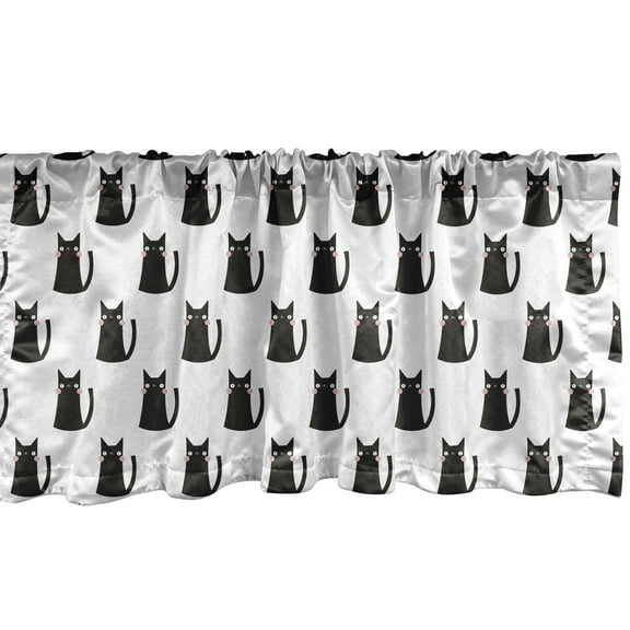 Ambesonne Cat Window Valance, Abstract Modern Monochrome, 54" X 18", Charcoal Grey Pale Pink