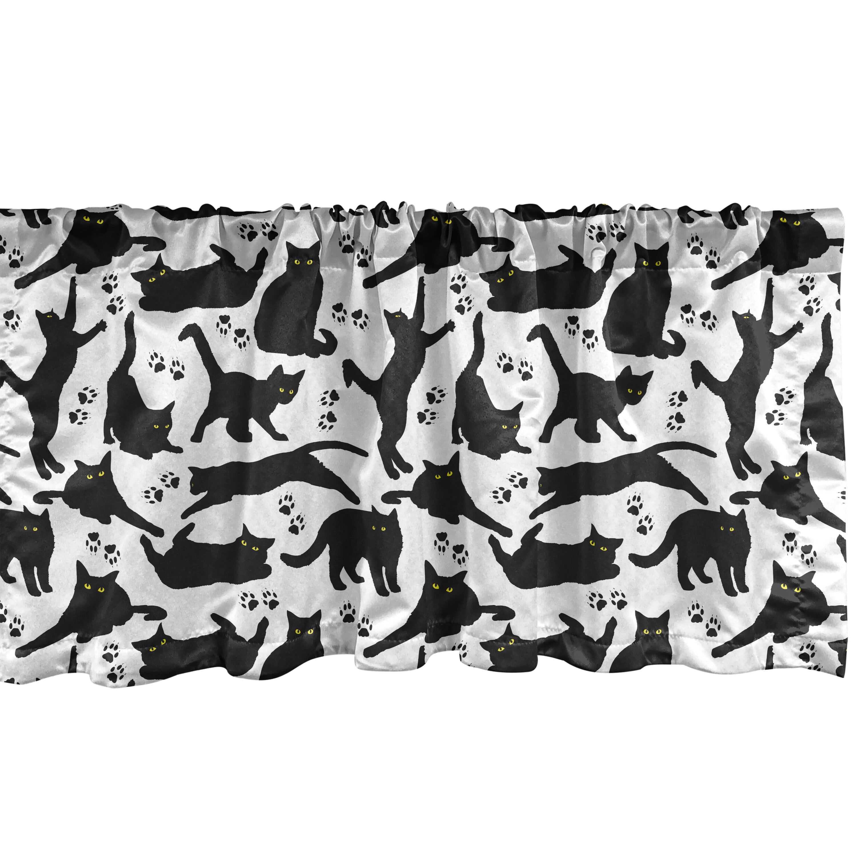 Black and White Cat Pattern Satin Rod Pocket Valance