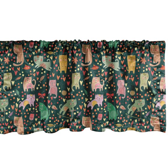 Ambesonne Cat Window Valance, Cartoon Feline Animal, 54" X 18", Multicolor