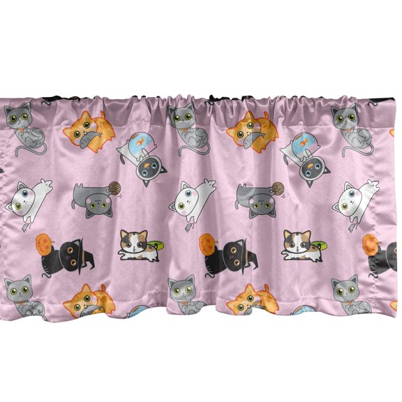 Ambesonne Cat Window Valance, Colorful Kittens, 54" X 12", Multicolor