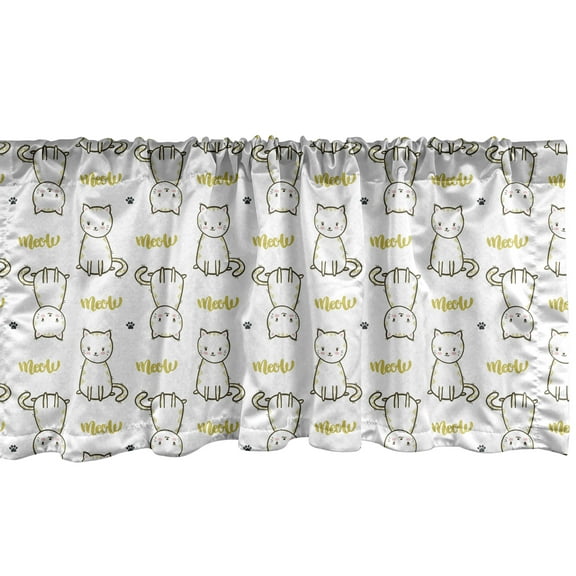 Ambesonne Cat Window Valance, Cursive Meow Paw Pattern, 54" X 12", Multicolor