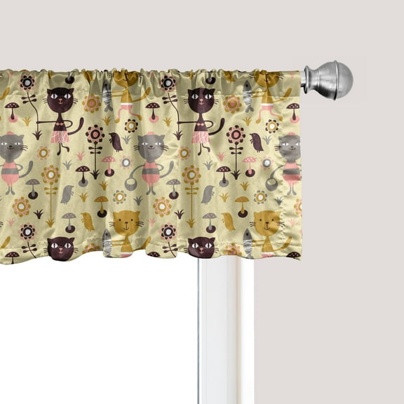 Ambesonne Cat Window Valance, Feline Animals in Forest, 54" X 18", Multicolor