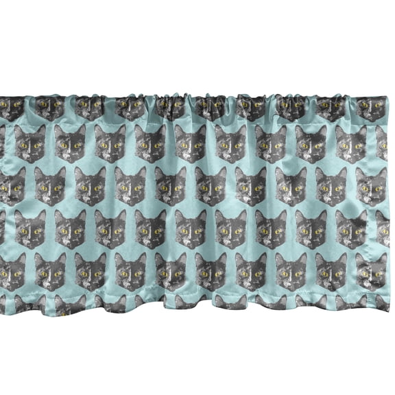 Ambesonne Cat Window Valance, Grey Kitten Portrait Pattern, 42" x 12", Pale Blue and Grey