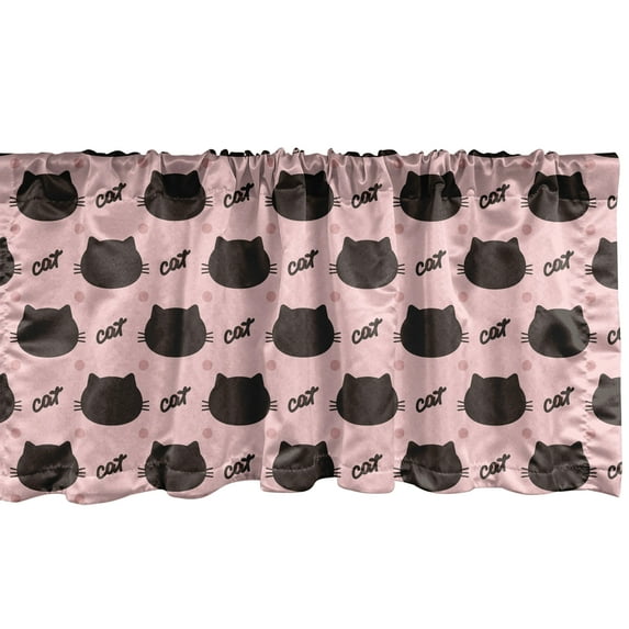 Ambesonne Cat Window Valance, Head Silhouettes Dots Girly, 54" X 12", Coral Seal Brown