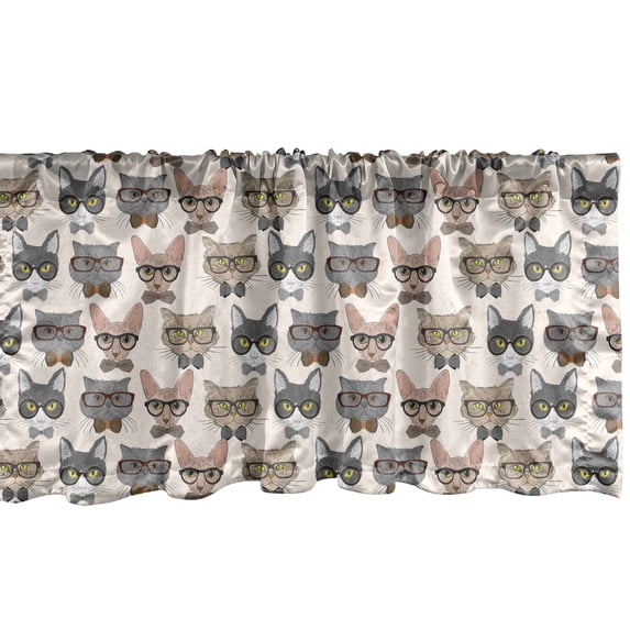 Ambesonne Cat Window Valance, Hipster Nerd Characters, 54" X 18", Multicolor