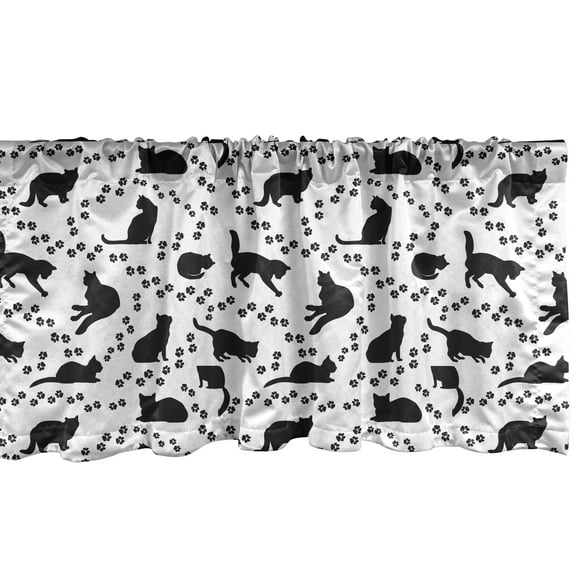 Ambesonne Cat Window Valance, Kittens Footprints Paws, 42" x 12", Black and White