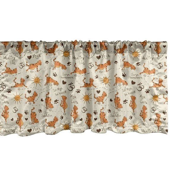 Ambesonne Cat Window Valance, Kitties Doing Yoga Paws, 42" x 12", Cream Orange Brown