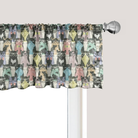 Ambesonne Cat Window Valance, Retro Hipster Bow Ties, 54" X 18", Multicolor