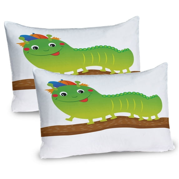 Ambesonne Caterpillar Pillow Sham 2 Pack, Animal Design, 36"x20", Green Brown Orange Apple