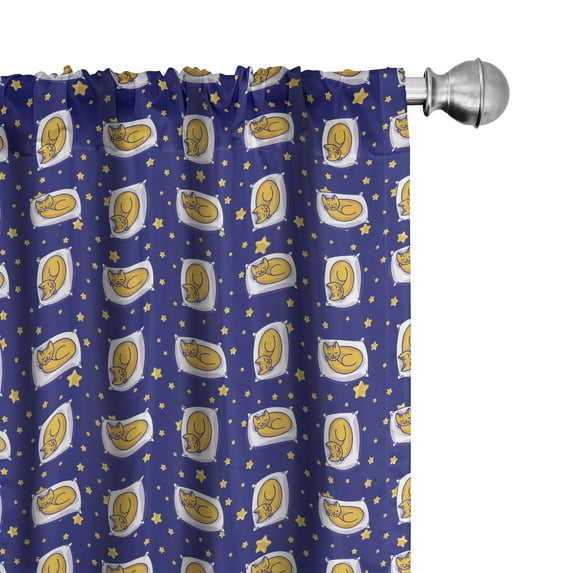 Ambesonne Cats Window Curtains, Sleeping Kittens Nighttime, Each 28" W x 95" L, Earth Yellow Royal Blue