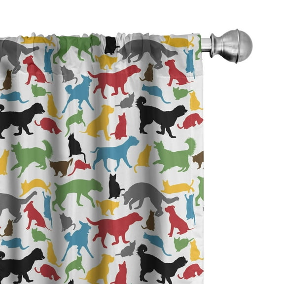 Ambesonne Cats Curtains, Colorful Cats and Dogs, Pair of 28"x95", Multicolor