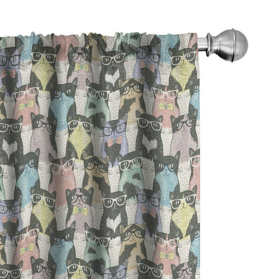 Ambesonne Cats Curtains, Hipster Playful Glass, Pair of 28"x84", Multicolor