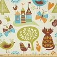 thumbnail image 1 of Ambesonne Cats Fabric by the Yard Microfiber, Cats Birds Butterfly, 2 Yards, Green Brown Pale Blue, 1 of 2