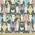 thumbnail image 1 of Ambesonne Cats Fabric by the Yard Upholstery, Hipster Playful Glass, 1 Yard, Multicolor, 1 of 4