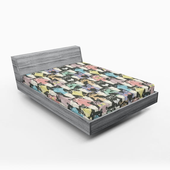 Ambesonne Cats Fitted Sheet, Hipster Playful Glass, Full Size, Multicolor