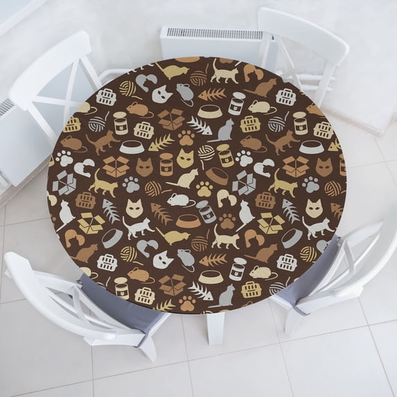 Ambesonne Cats Funny Fitted Round Tablecloth, Simple Modern Kitten Paw, 36"- 40" Diameter, Pale Camel and Pale Caramel