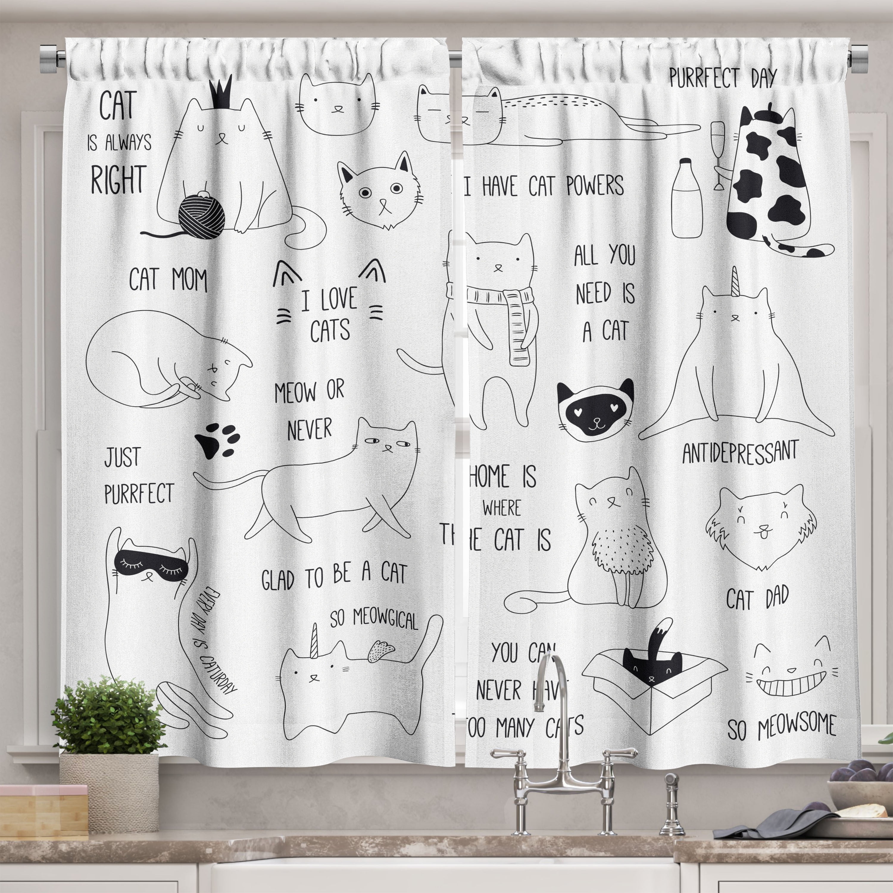 Ambesonne Cats Kitchen Curtains, Cat is Always Right Saying, 55"x39