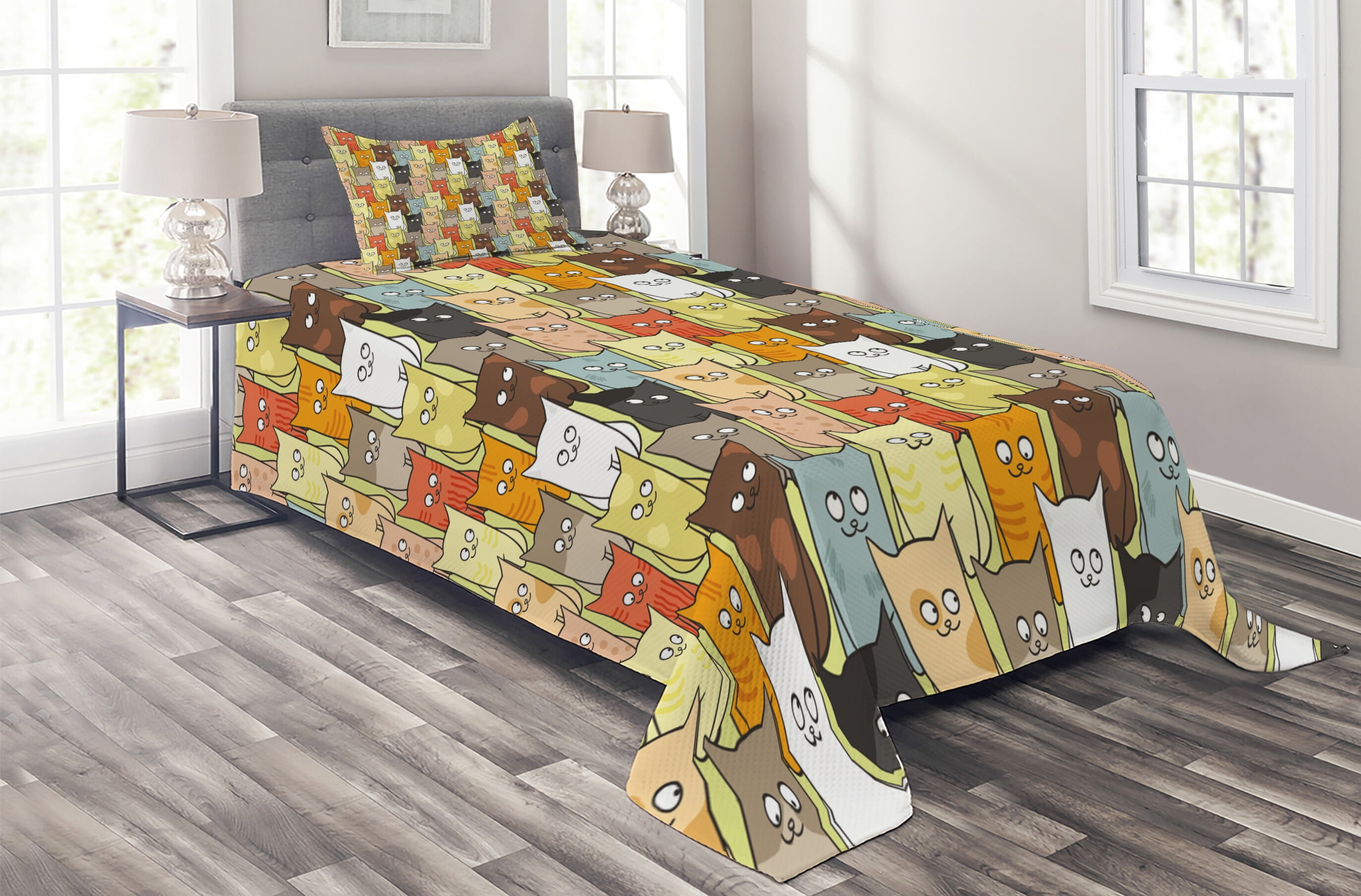 Colorful Cartoon Book Print Twin Bedspread Set