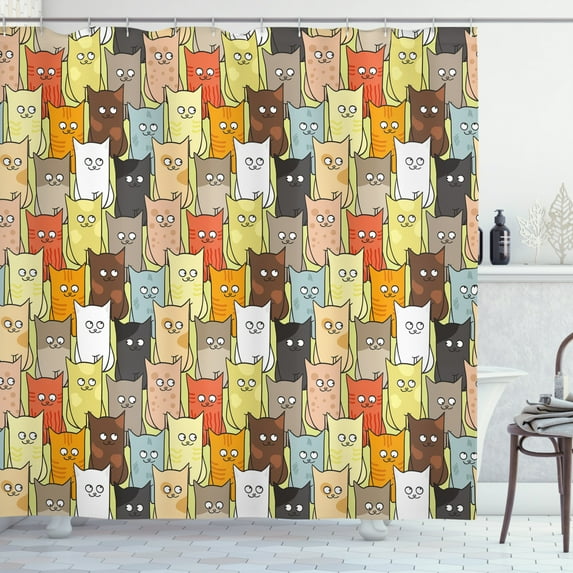 Ambesonne Cats Shower Curtain, Funny Colored Cartoon, 69"Wx84"L, Multicolor