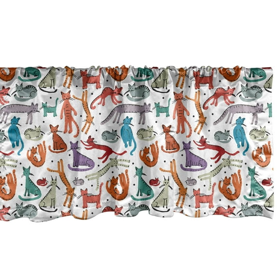 Ambesonne Cats Window Valance, Colorful Sketch Composition, 54" X 18", Multicolor