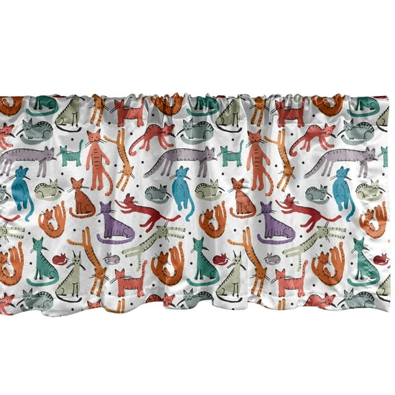 Ambesonne Cats Window Valance, Colorful Sketch Composition, 54" X 18", Multicolor
