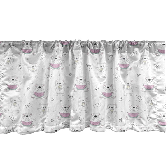Ambesonne Cats Window Valance, Doodle Hand-drawn Kittens Eating Ice Cream and Watermelon Nursery, Curtain Valance for Kitchen Bedroom Decor with Rod Pocket, 54" X 18", Pale Pink Mint Green