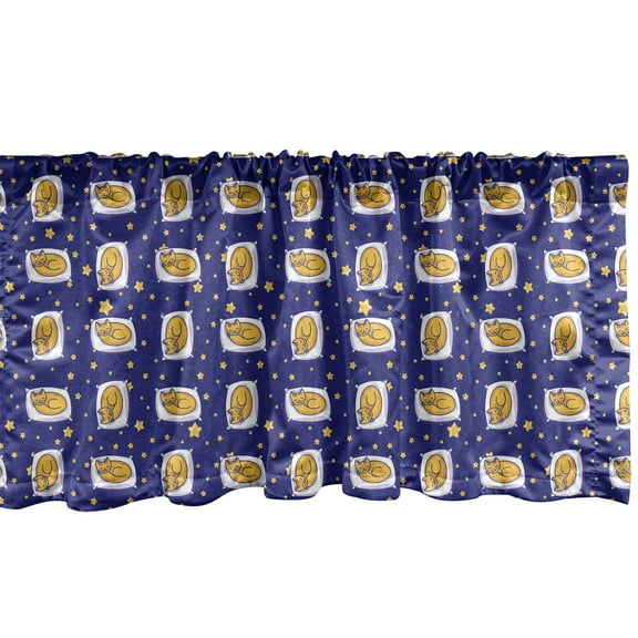 Ambesonne Cats Window Valance, Sleeping Kittens Nighttime, 54" X 18", Earth Yellow Royal Blue