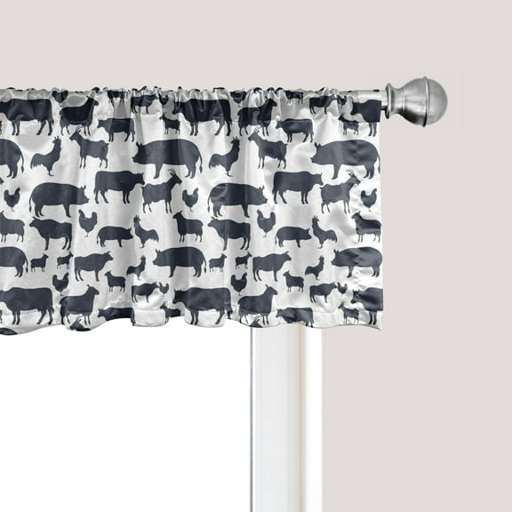 Ambesonne Cattle Window Valance, Silhouette Farm Animals, 54" X 12", White and Dark Blue Grey