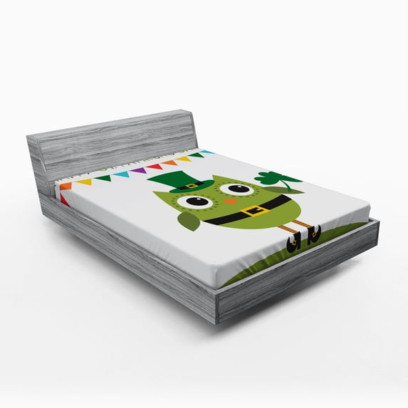 Ambesonne Celebration Fitted Sheet, Owl Shamrock, Full Size, Multicolor