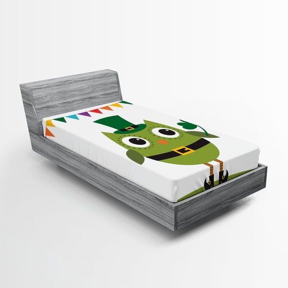 Ambesonne Celebration Fitted Sheet, Owl Shamrock, Twin XL Size, Multicolor