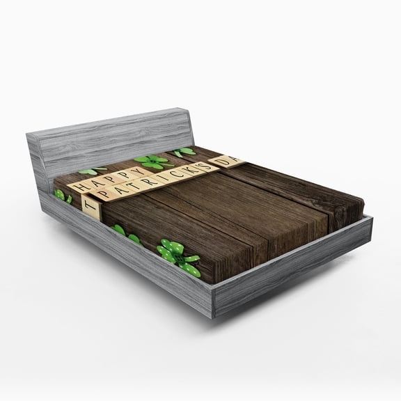 Ambesonne Celebration Fitted Sheet, Paper Shamrocks, Queen Size, Umber Beige