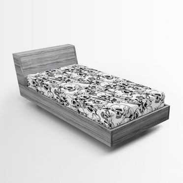 Ambesonne Celebration Fitted Sheet, Sketch Dead Skull, Twin Size, Black and White