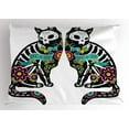 thumbnail image 1 of Ambesonne Celebration Pillow Sham, Skeleton Cats Skull, 26" X 20", Turquoise White, 1 of 2