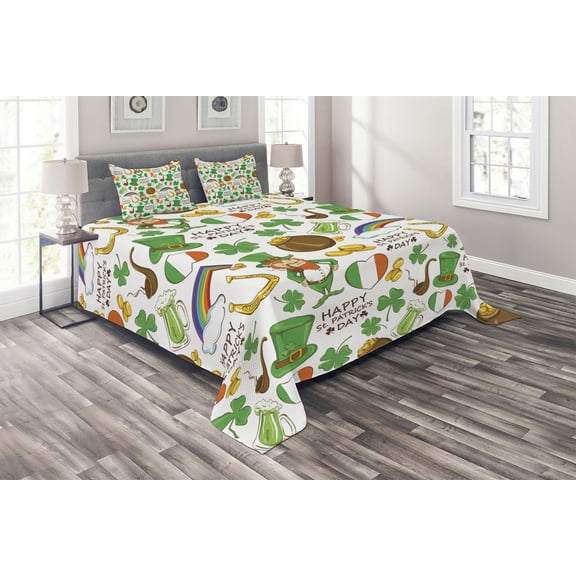 Ambesonne Celebration Quilted Coverlet 3 Pcs, Irish Party, King Size, Multicolor