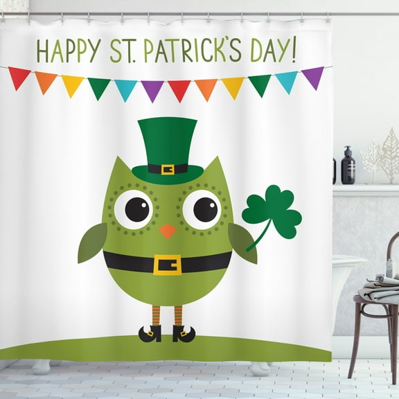 Ambesonne Celebration Shower Curtain, Owl Shamrock, 69"Wx84"L, Multicolor