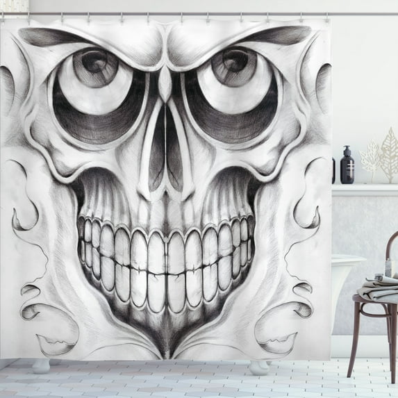 Ambesonne Celebration Shower Curtain, Skull Face Angry, 69"Wx84"L, Pale Grey White