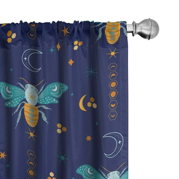 Ambesonne Celestial Curtains, Moon Star Pattern Bee Art, Pair of 28"x84", Navy Blue and Earth Yellow
