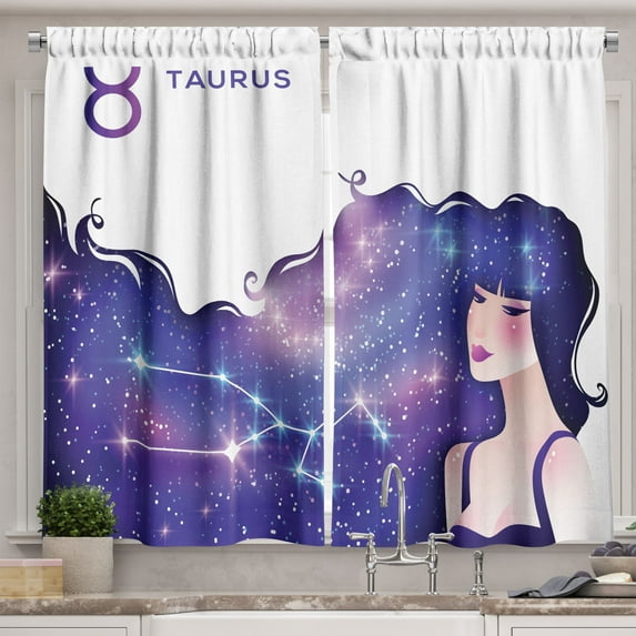 Ambesonne Celestial Kitchen Curtains, Taurus Constellation Hair, 55"x45", Fuchsia Indigo