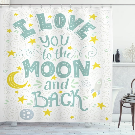 Ambesonne Celestial Shower Curtain, Crescent Moon Planets, 69"Wx84"L, White Pale Seafoam
