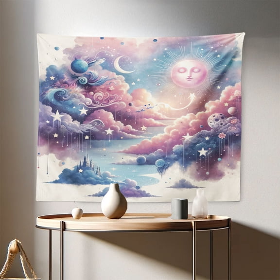 Ambesonne Celestial Sky Wall Hanging Tapestry, Boho Pastel Fantasy, 28"x23", Blush Blue Lavender