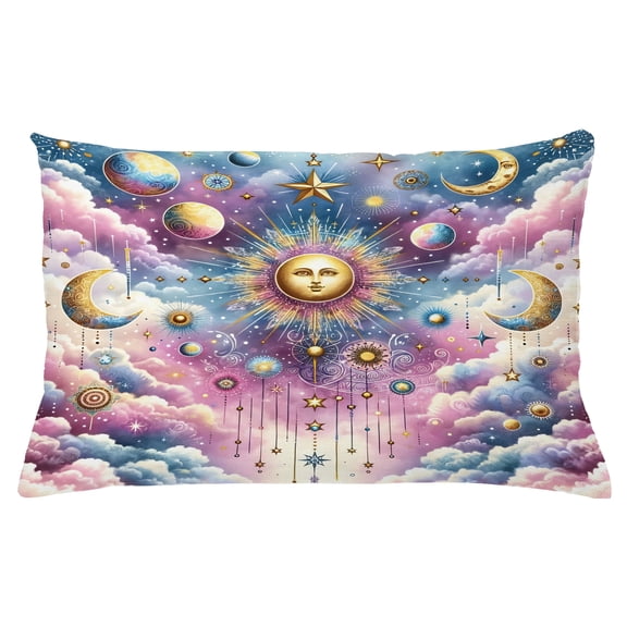 Ambesonne Celestial Throw Pillow Cushion Cover, Crescent Sun and Clouds, 26" X 16", Blue Mustard Pale Purple