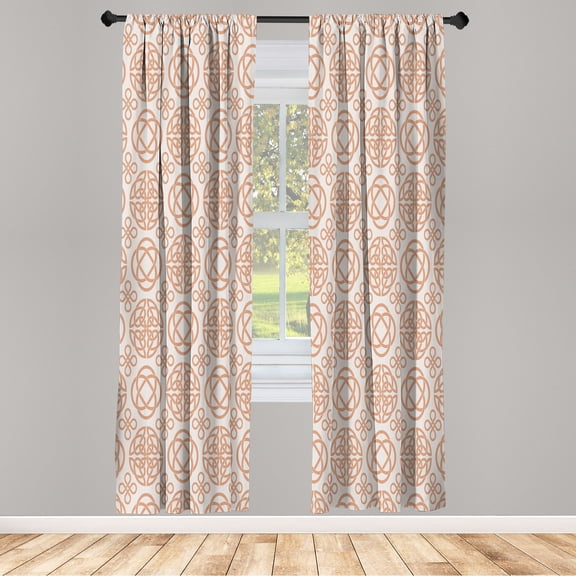 Ambesonne Celtic Curtains, Tribal Retro Pattern Boho, Pair of 28"x84", Pale Peach